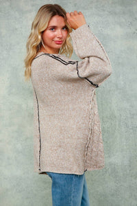 Lanie Color-Stitch Cable Knit Sweater – Oversized Round Neck Pullover | Northern Belle Boutique