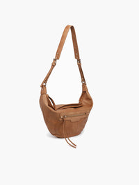 Jen & Co. Leigh Distressed Hobo Bag: Caramel– Vegan Leather Studded Crossbody Tote
