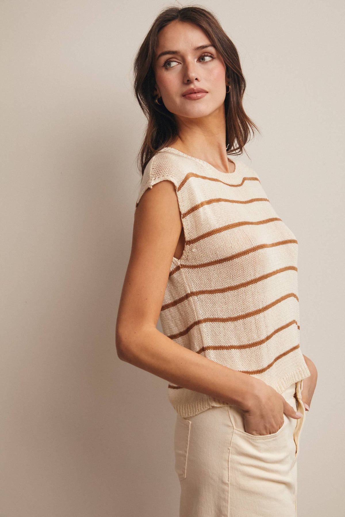 The Coastal Stripe Sweater Tank: Cream