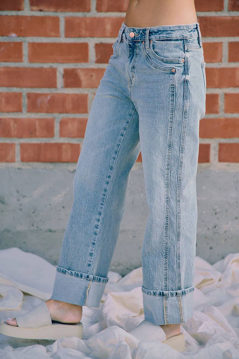 The Sutton Vintage Wash Side Seam Cuffed Straight Jeans