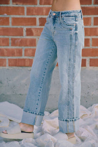 The Sutton Vintage Wash Side Seam Cuffed Straight Jeans