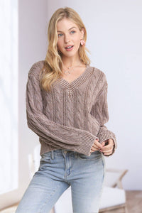 The Emery Mineral Wash Cable Knit Sweater – Mocha Taupe
