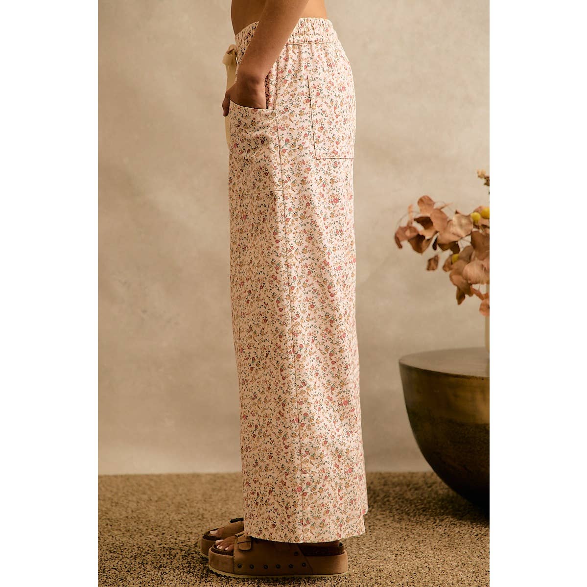 The Meadow Days Wide Leg Pants: Cream Floral