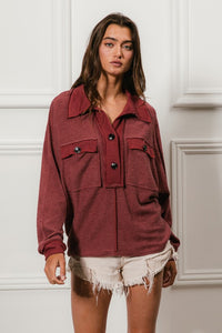 Lottie Button Detail Pullover: Marsala