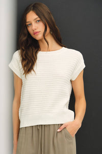 The Tessa Textured Knit Top: Off White
