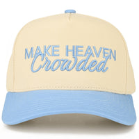 C.C MAKE HEAVEN CROWDED Letter Embroidered Trucker Hat: Sky Blue
