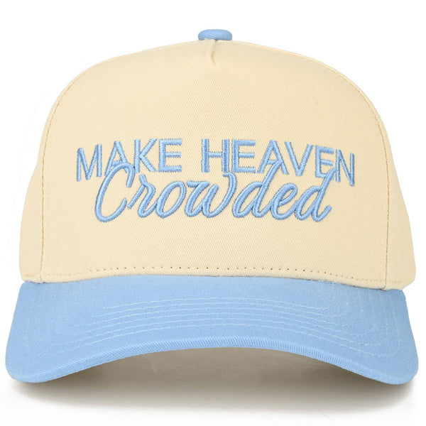 C.C MAKE HEAVEN CROWDED Letter Embroidered Trucker Hat: Sky Blue