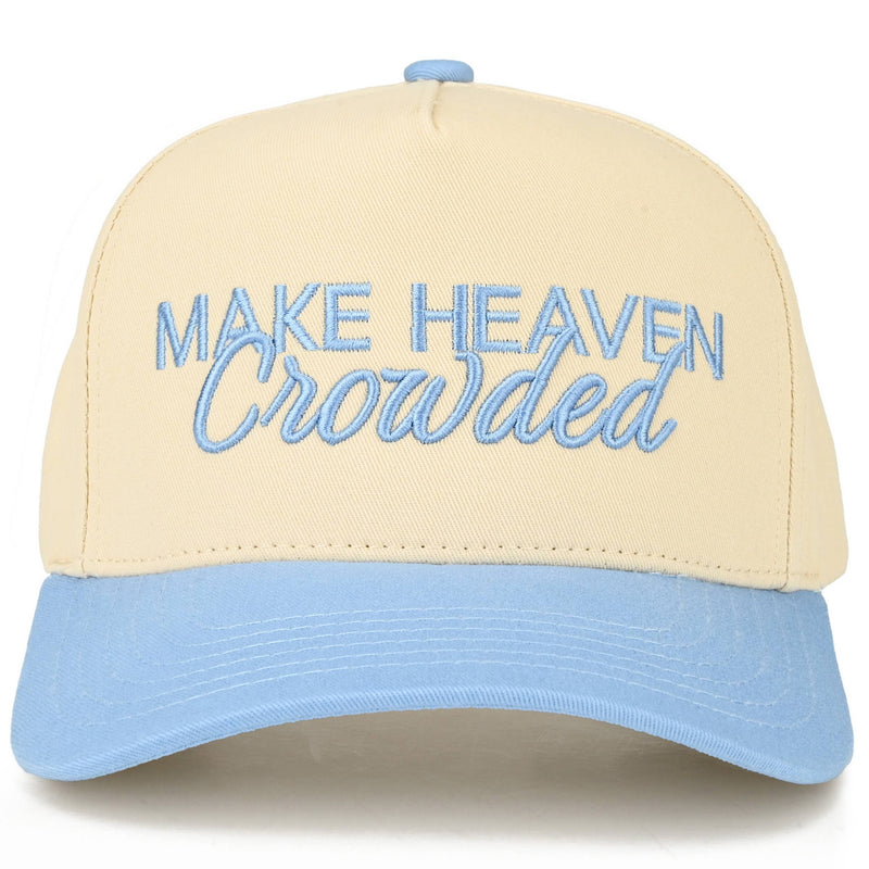 C.C MAKE HEAVEN CROWDED Letter Embroidered Trucker Hat: Sky Blue
