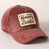 Howdy Darlin’ Corduroy Patch Baseball Cap – Vintage Western Adjustable Hat