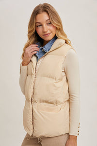 Riverton Layered Look Puffer Vest – Women’s Denim Trim Padded Vest, Fall Winter Zip-Up Outerwear