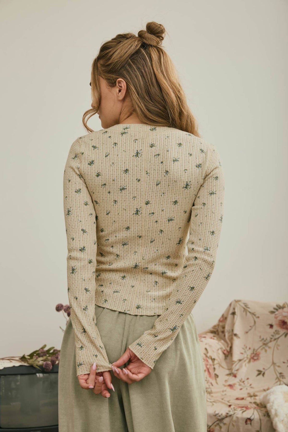Floral Waffle Snap Henley Top