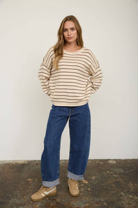 No Plans Stripe Sweater: Cream / Brown Stripe