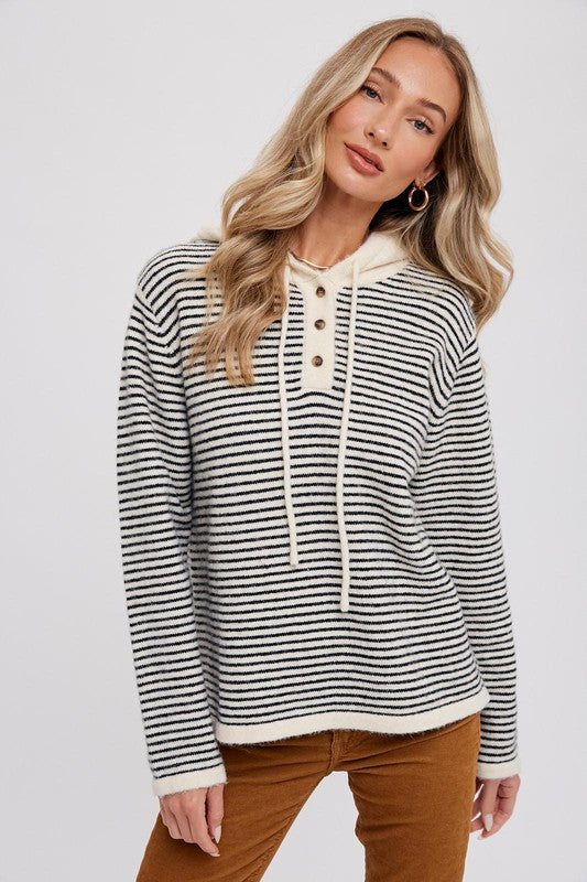 Nic Stripe Henley Sweater-Cream/Black