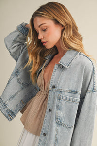 The Everyday Pleated Denim Jacket: Light Wash