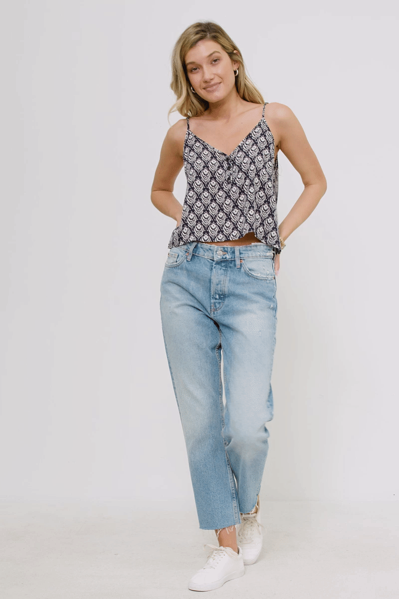 The Midnight Market Button Detail Cropped Tank: Navy