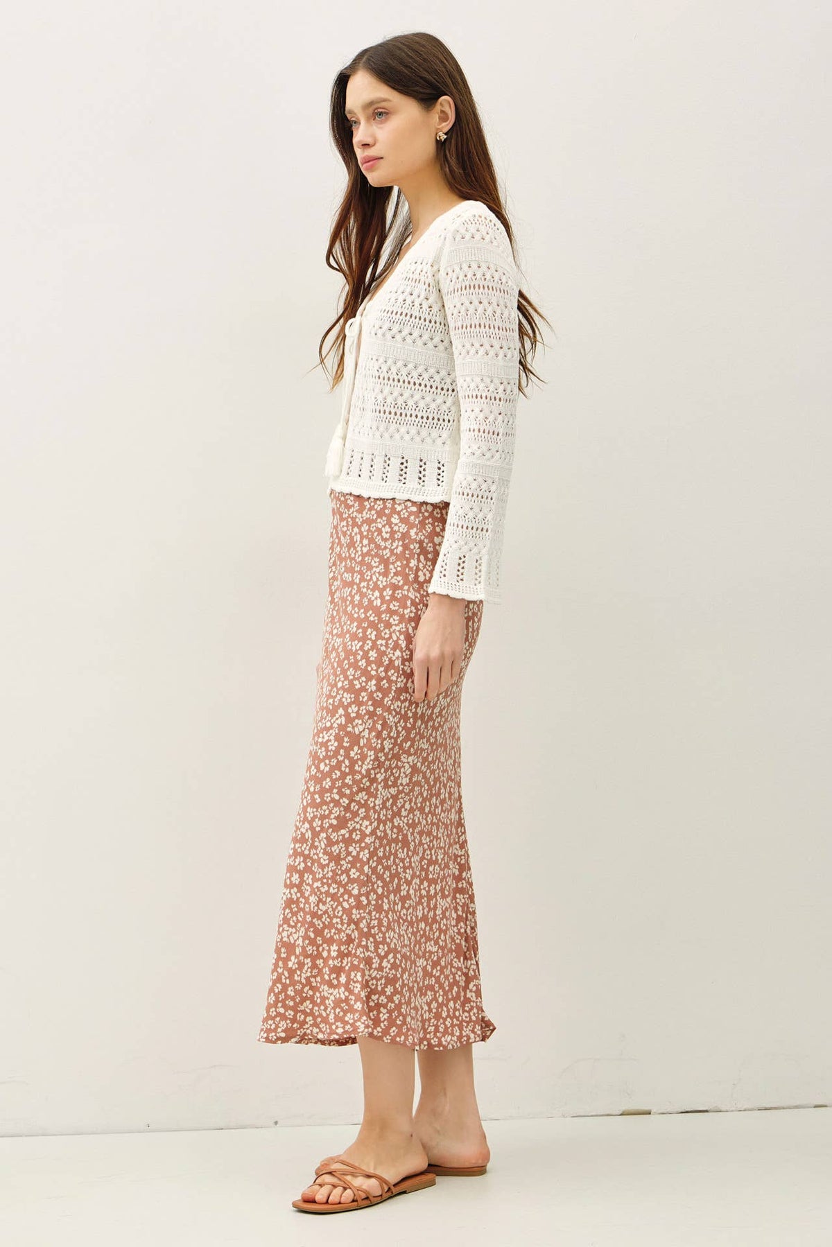 The Eliza Floral Midi Skirt: Mocha