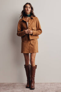 Sierra Stretch Suede Cropped Jacket: Camel