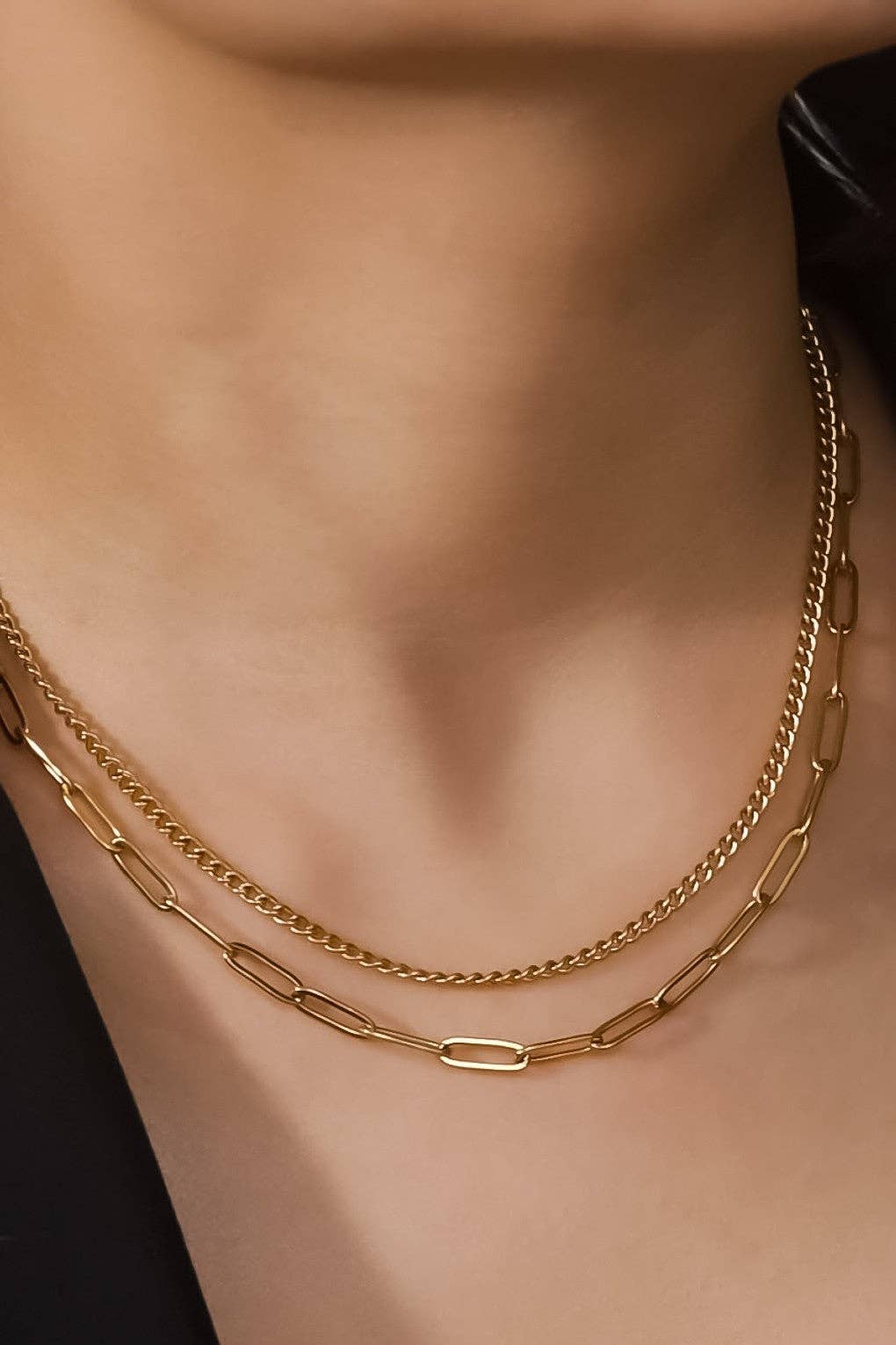 The Sterling Layered Paperclip Chain Necklace – 18K Gold Dipped Waterproof Stainless Steel Necklace