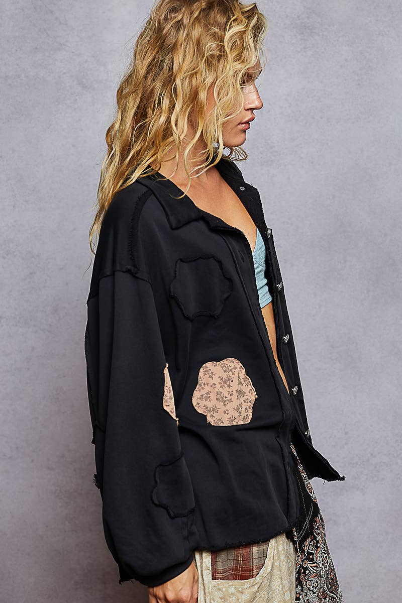 Ryder POL Patchwork Shirt Jacket – Oversized Raw Edge Button Down Shacket