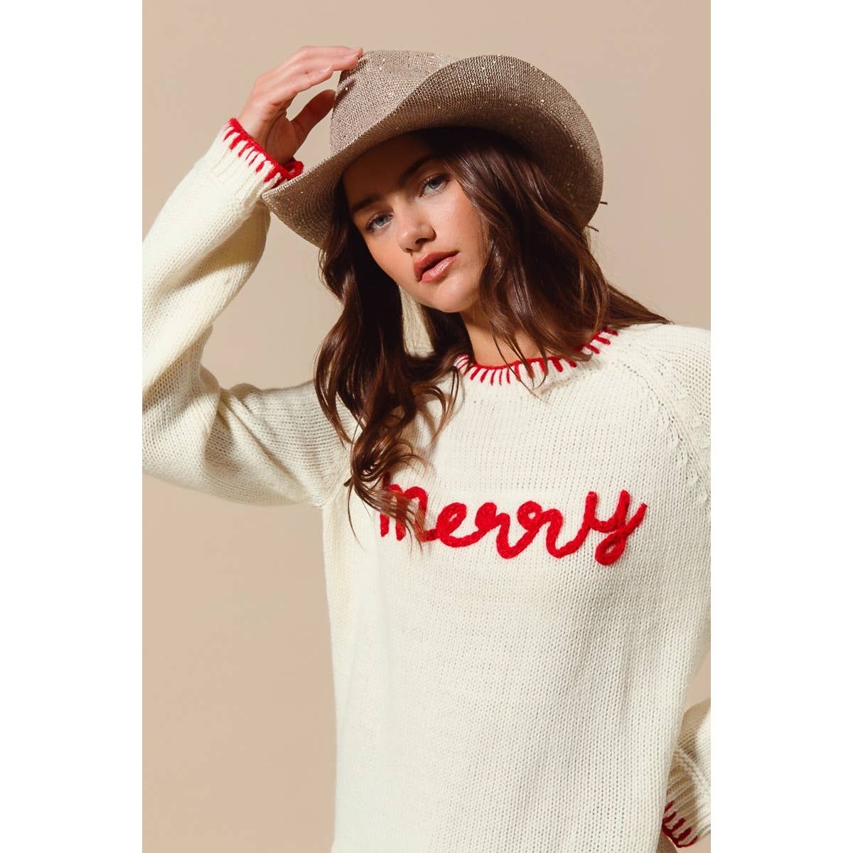 Making Spirits Bright Merry Sweater: Ivory/ Red