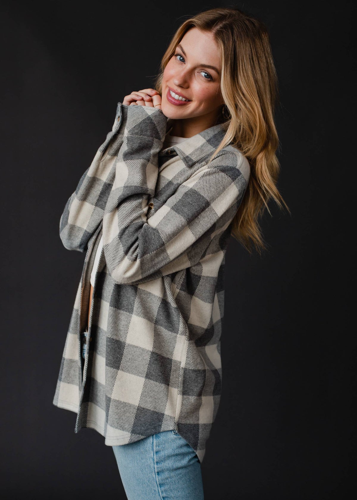 Cozy Gray & Cream Plaid Button Up