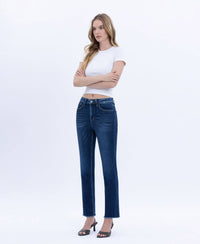 Vervet by Flying Monkey "Elara" Super High Rise Slim Straight Jeans – Raw Hem Cropped Denim