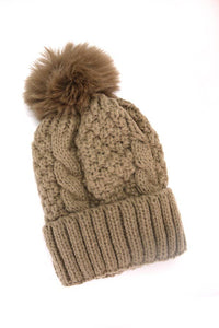 Avery Cable Knit Pom Pom Beanie – Classic Winter Hat (One Size)