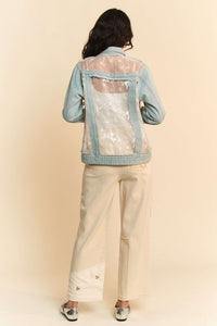 The Briar Lace Panel Denim Jacket – Floral Mesh Western Jean Jacket