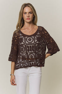 Bristol Crochet Boxy Knit Top: Chocolate Brown