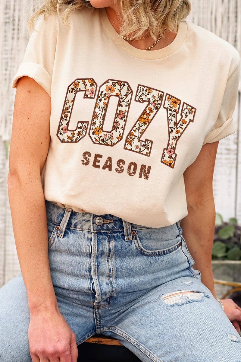 “Cozy Season” Floral Graphic Tee – Retro Fall Unisex Fit T-Shirt