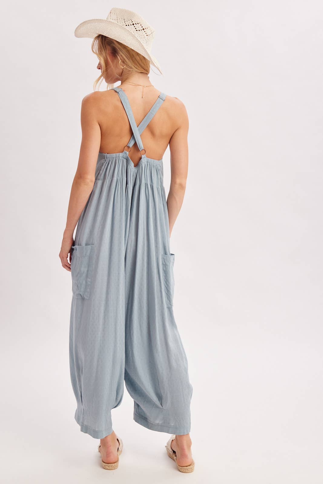 Easy Breeze Button Front Jumpsuit: Coastal Blue