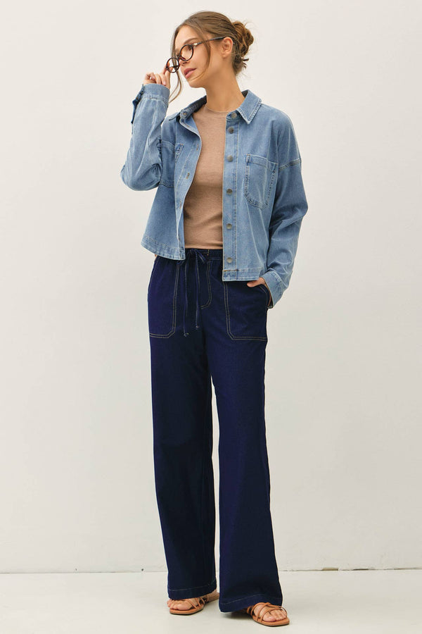 The Remi Knit Denim Shacket: Medium Wash