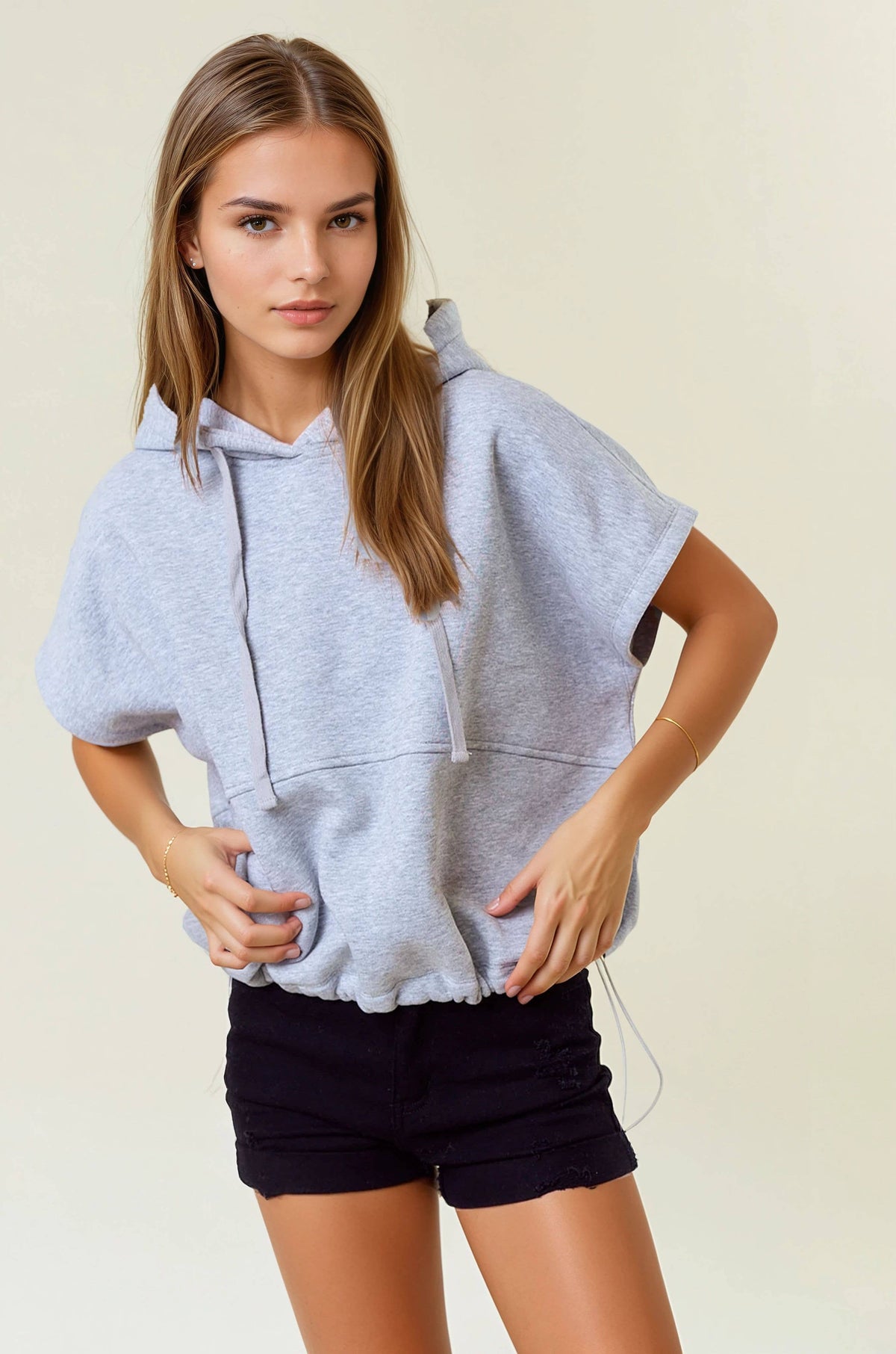 Vesper Oversized Sleeveless Crop Hoodie: Light Grey – Women’s Fleece Drawstring Pullover