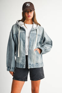 Off the Clock Mineral Wash Denim Hoodie Jacket: Light Wash