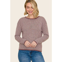 Cabernet Mini Waffle Texture Stripe Pullover Sweater: Burgundy