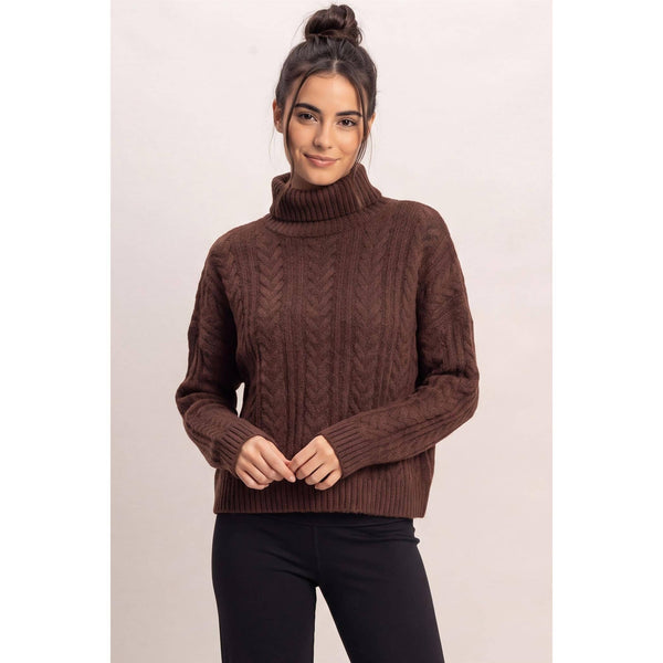 Wrapped Up Cable Knit Turtleneck Sweater