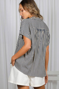 Collared Short Roll-Up Sleeve Button-Down Shirt VT83098: Brown / M