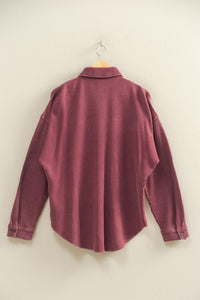 Maribel Oversized Mineral Washed Waffle Knit Shacket – Women’s Casual Button Down Shirt Jacket