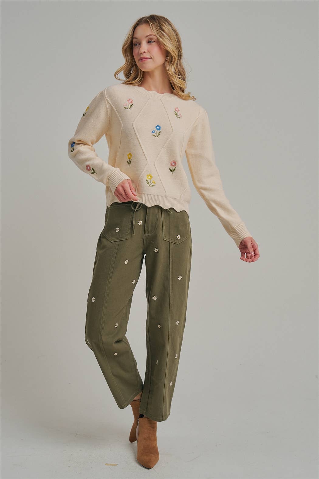 Picked for You Floral Barrel Pants: Olive