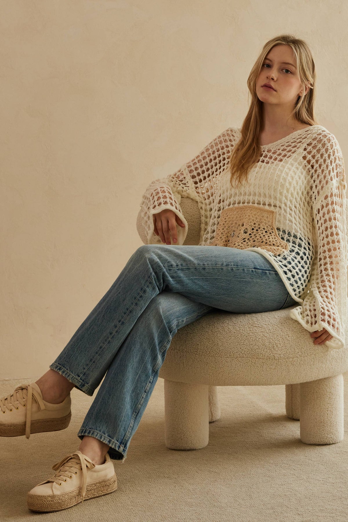 The Coastal Hideaway Crochet Hoodie: Cream