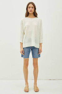 Jolie Classic 3/4 Sleeve Pullover Knit Sweater: Ivory