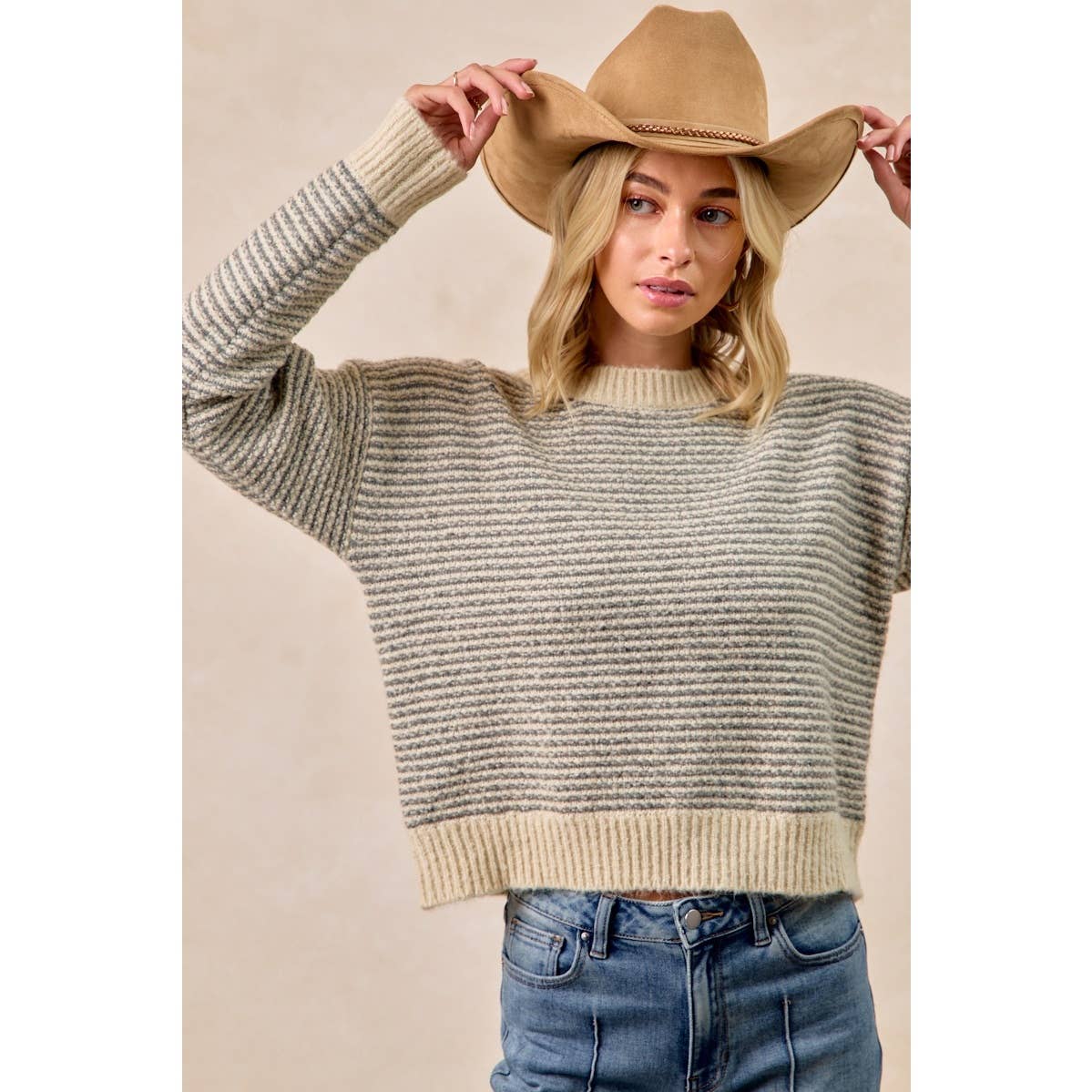 Just Enough Stripe Sweater: Charcoal/ Cream