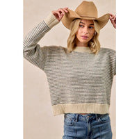Just Enough Stripe Sweater: Charcoal/ Cream