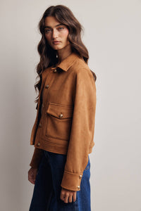 Sierra Stretch Suede Cropped Jacket: Camel