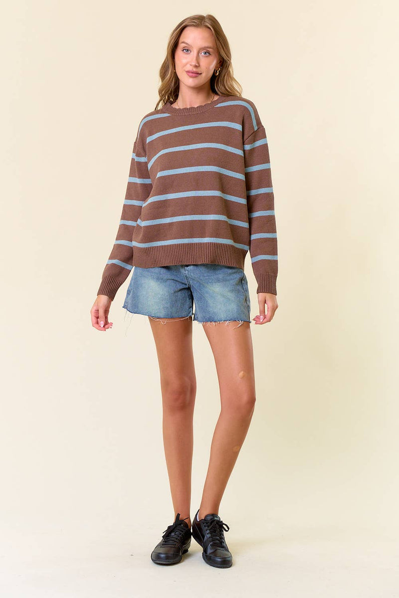 The Hadley Striped Cotton Sweater – Olive & Cream