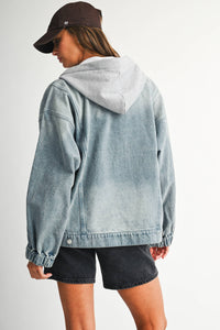 Off the Clock Mineral Wash Denim Hoodie Jacket: Light Wash