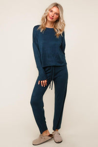 Evergreen Cozy Hacci Lounge Set – Soft Knit Top & Straight-Leg Pant Duo | Northern Belle Boutique