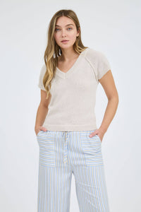 Raya V-Neck Short Sleeve Lightweight Sweater Top – Casual Summer Knit Pullover