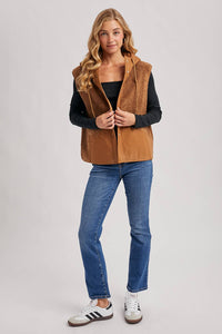 Timberline Teddy Hooded Vest – Mixed Media Sherpa Layering Piece | Northern Belle Boutique