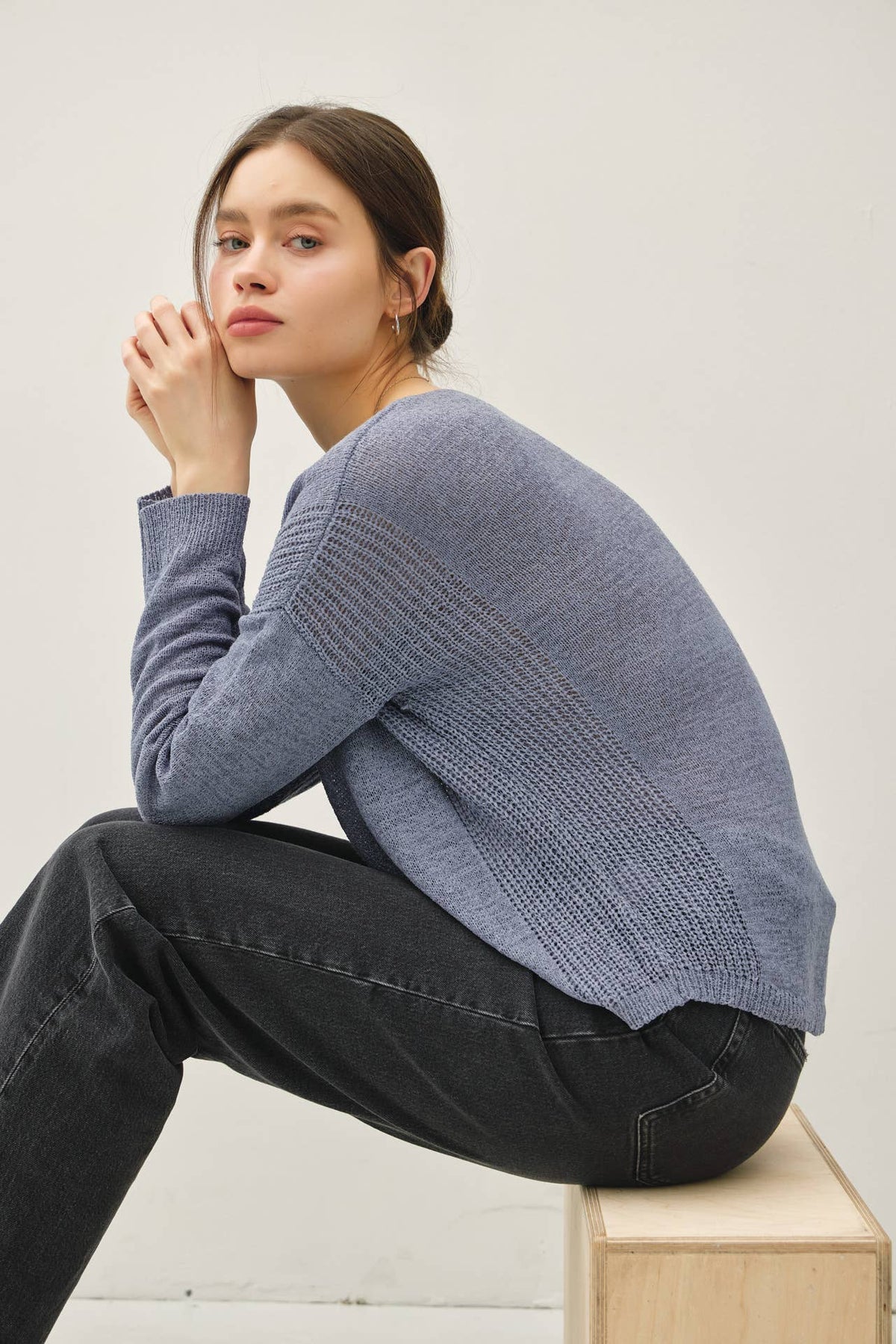 The Mae Lightweight Knit Sweater – Clay, Cocoa, Slate Blue & Taupe